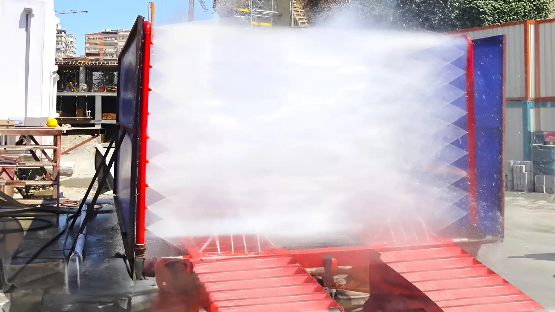 Effective Mud Removal Close-up of a truck wheel being washed